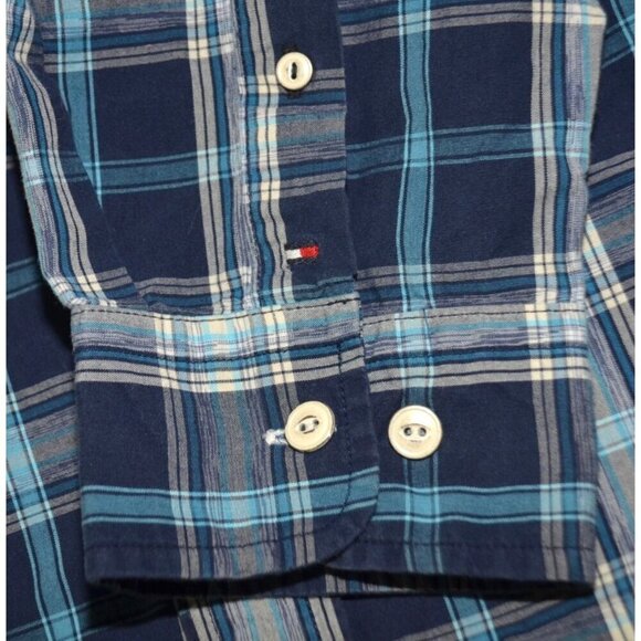 Tommy Hilfiger Custom Fit Men's XL Blue Plaid Button Front Long Sleeve Shirt Top - Picture 5 of 10
